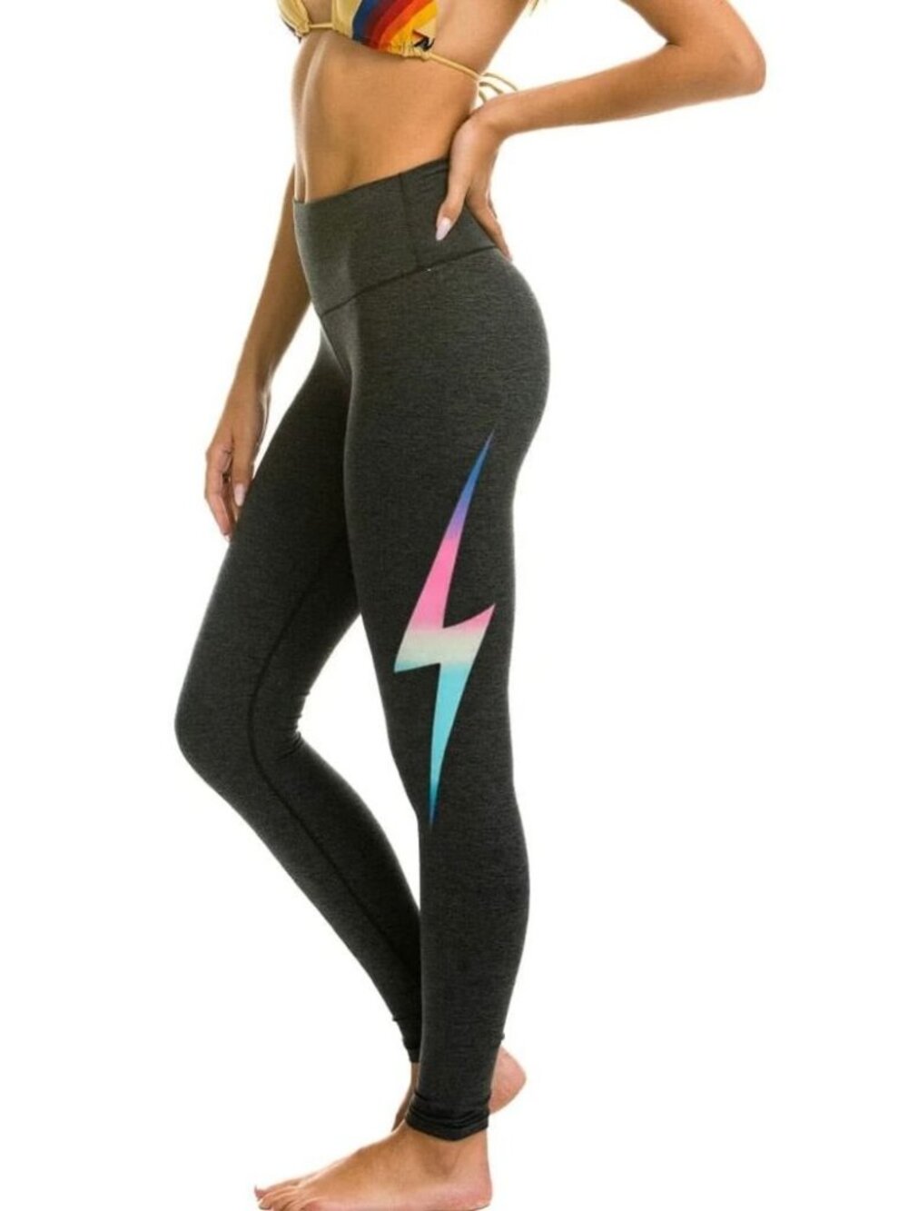 Aviator Nation Hi Rise Bolt Fade Leggings Charcoal Size XS